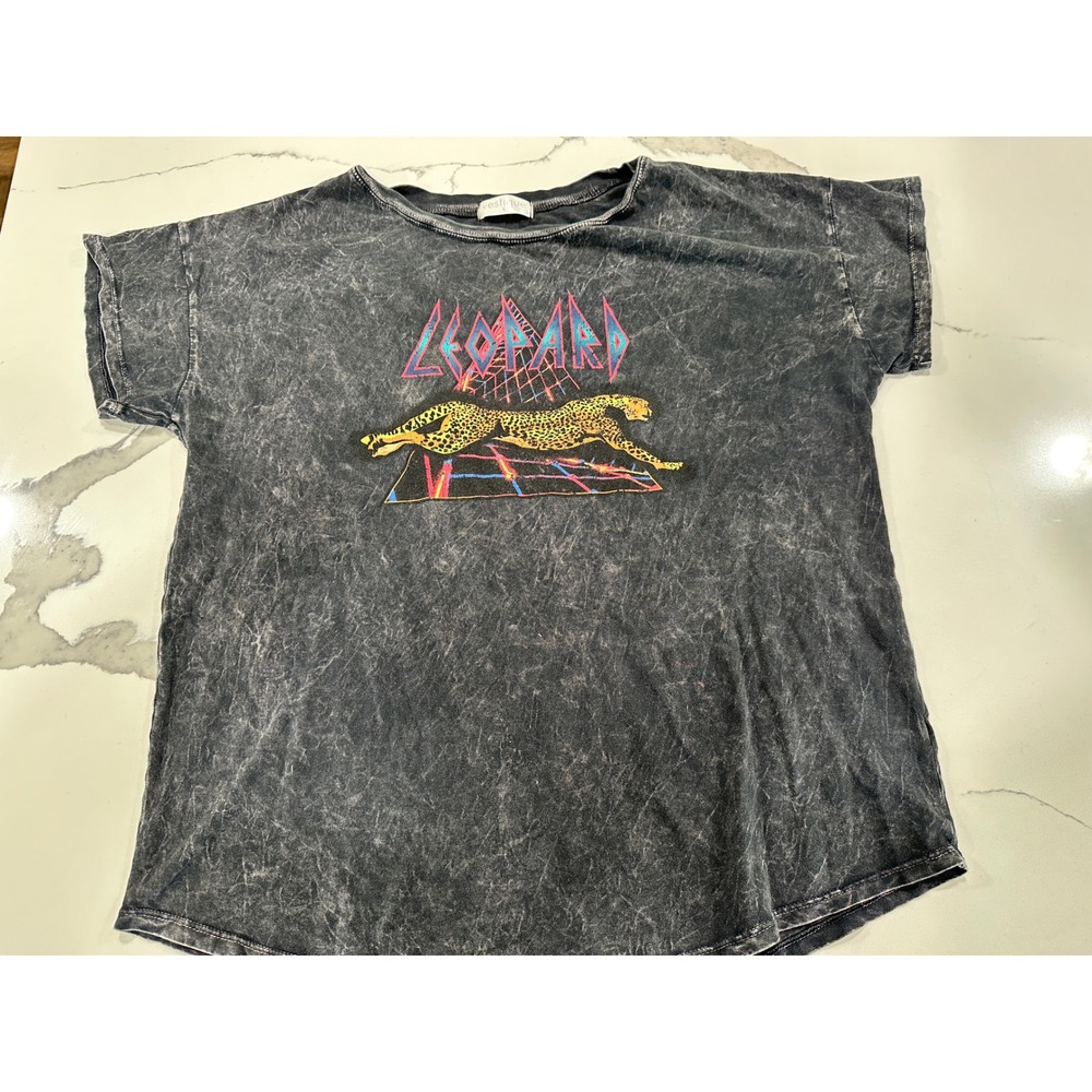 Vestique Leopard‎ Graphic Tee Acid Wash Charcoal Grey Retro Rock T-Shirt Small